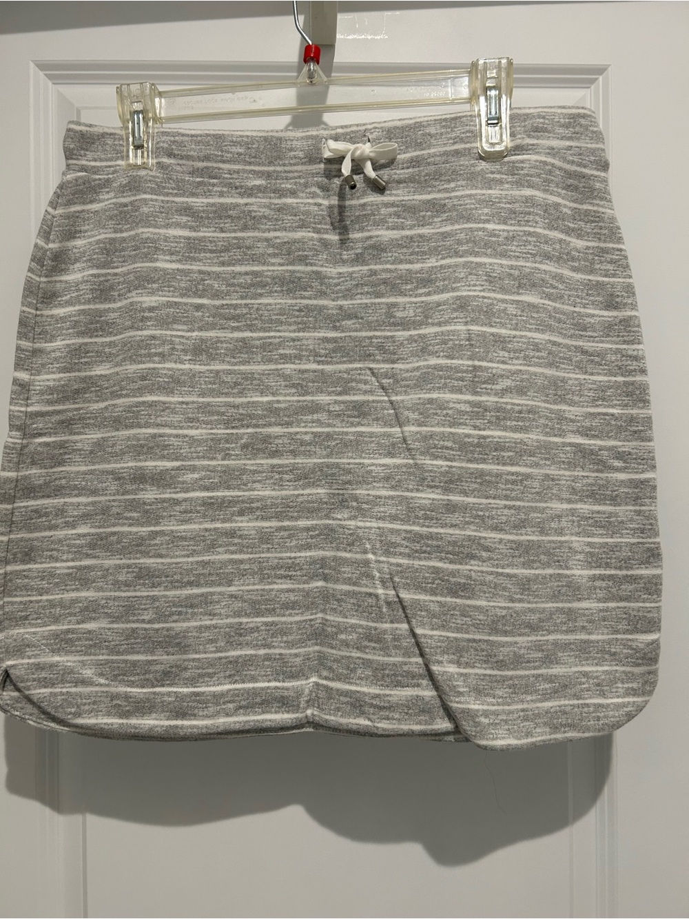Striped Gray Knit Mini Skirt with Drawstring Waist